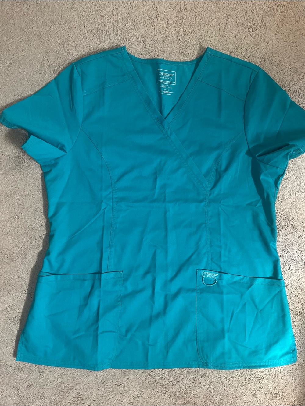 Cherokee Teal Crossover Scrub Top L